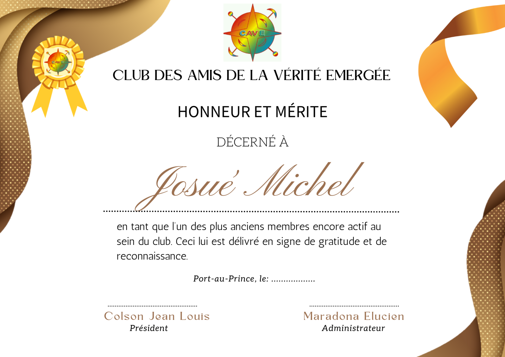 Gold professional certificate of appreciation